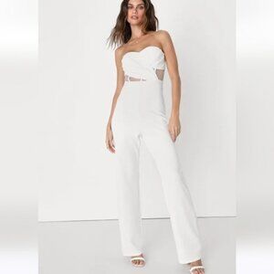 Lulus Surely Stunning Strapless Bustier Jumpsuit Size Small New White Bridal